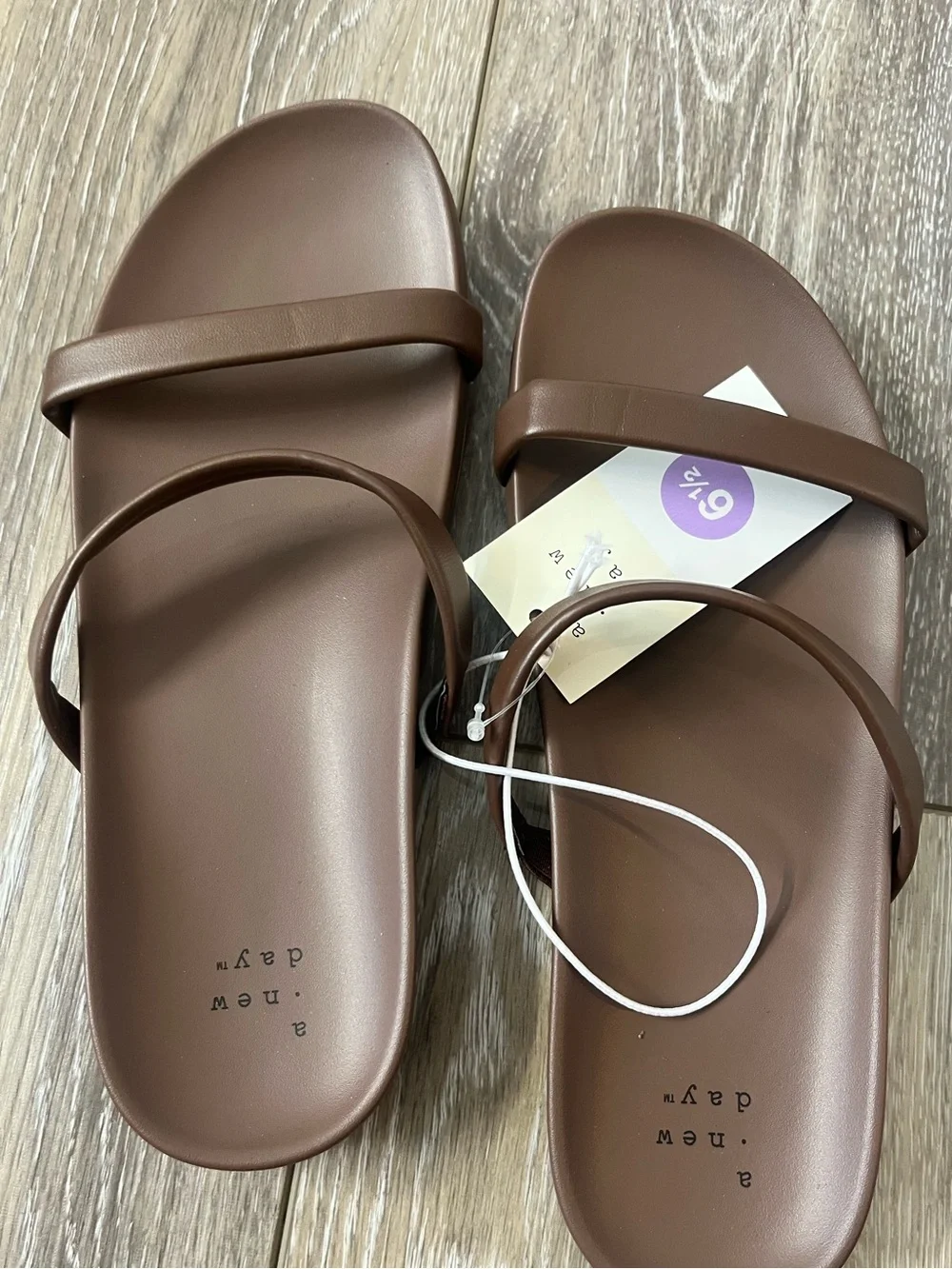 New in box a new day Brown Minimal Double‑Strap Slide Sandals size 6.5